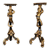 Pair of carved wooden pedestals, black and gold patina circa 1900