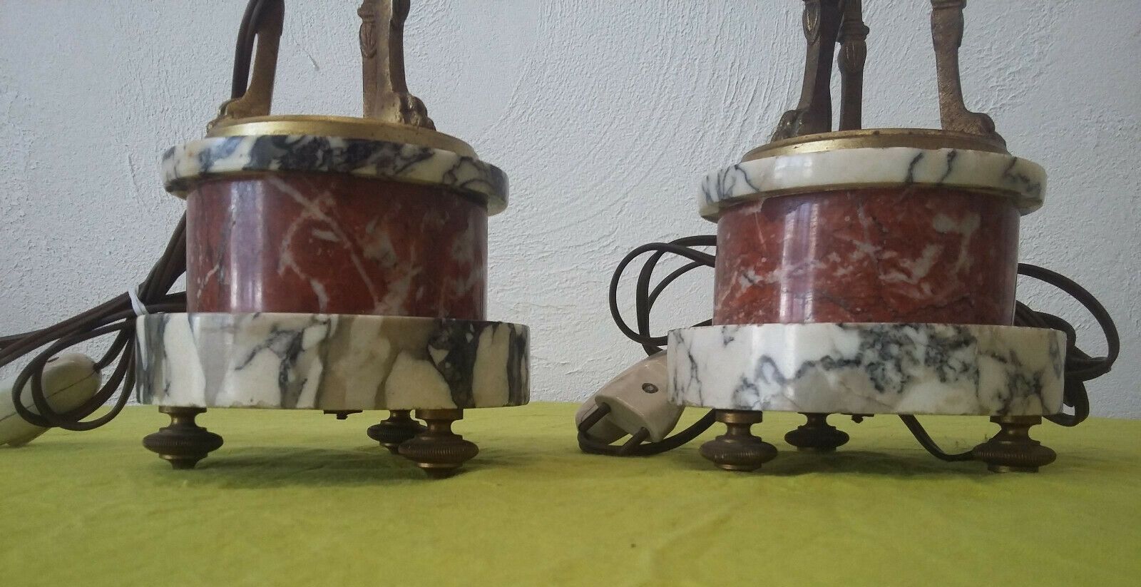 Pair of Athenian lamps in marble and bronze