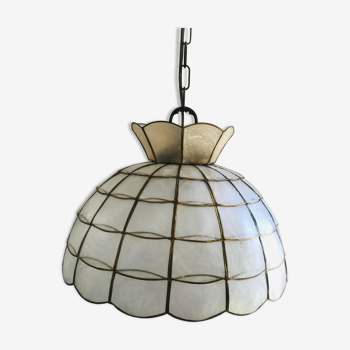 Hanging lamp in mother-of-pearl and brass