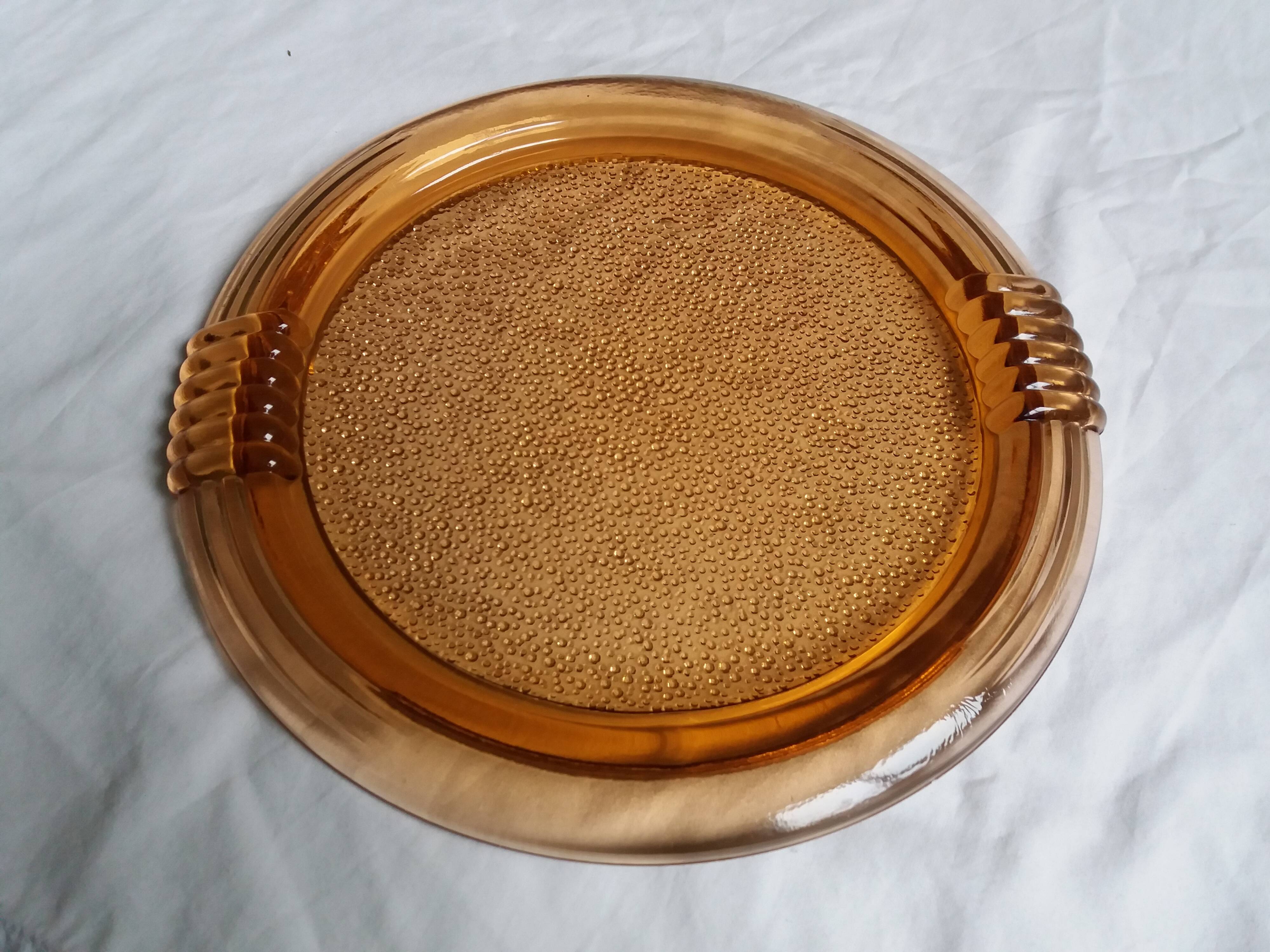salmon-colored rosaline glass tray or dish