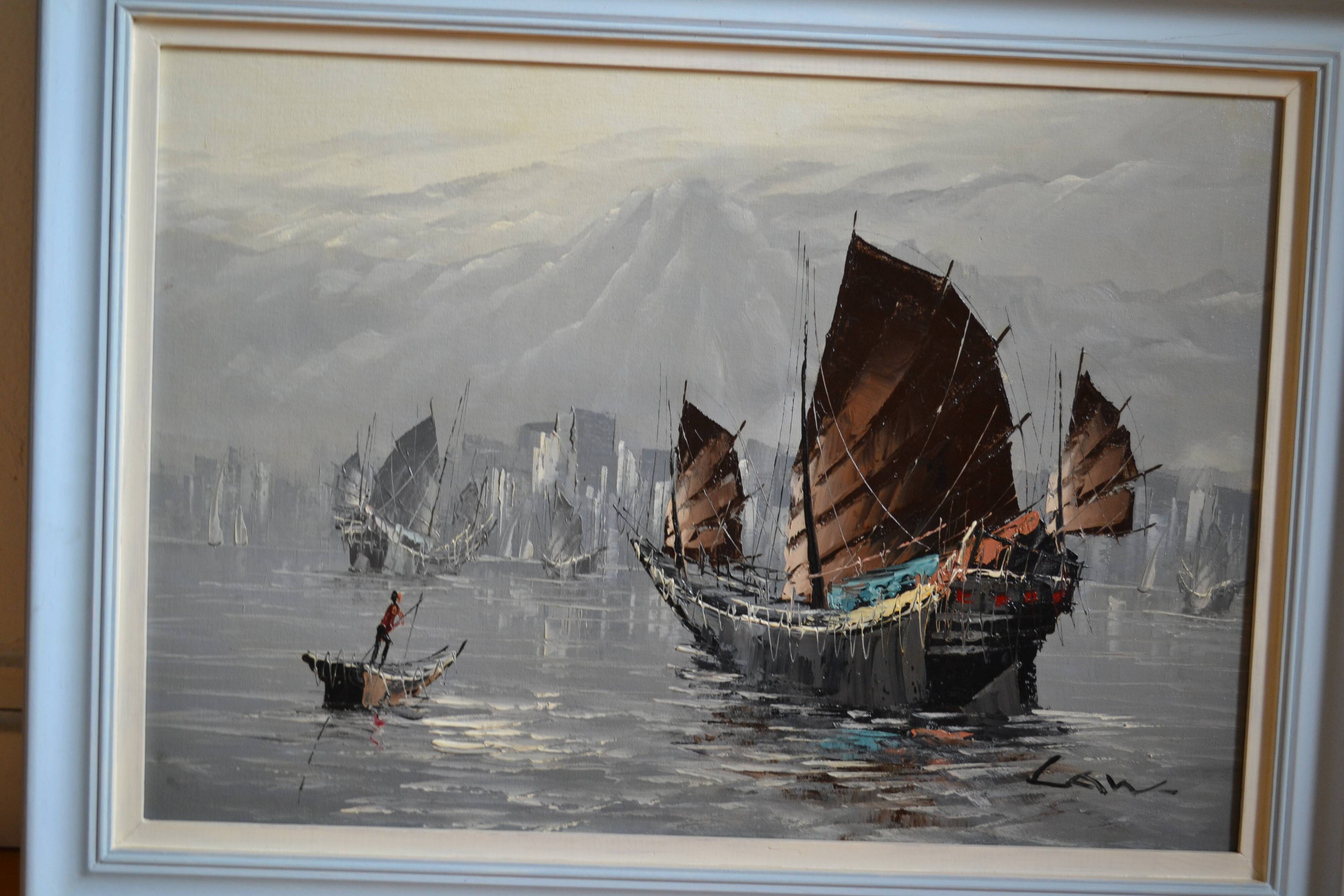 marine painting sailboats seaside in Asia HSP signed
