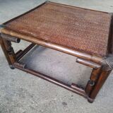 Vintage square rattan coffee table 1970
