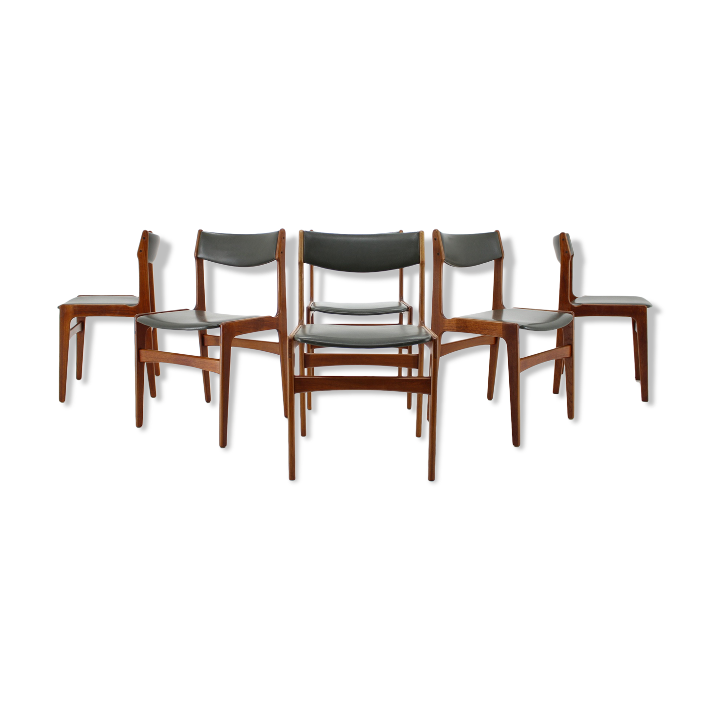 Ensemble de 6 chaises de salle à manger danoises en teck/cuir, années 1960
