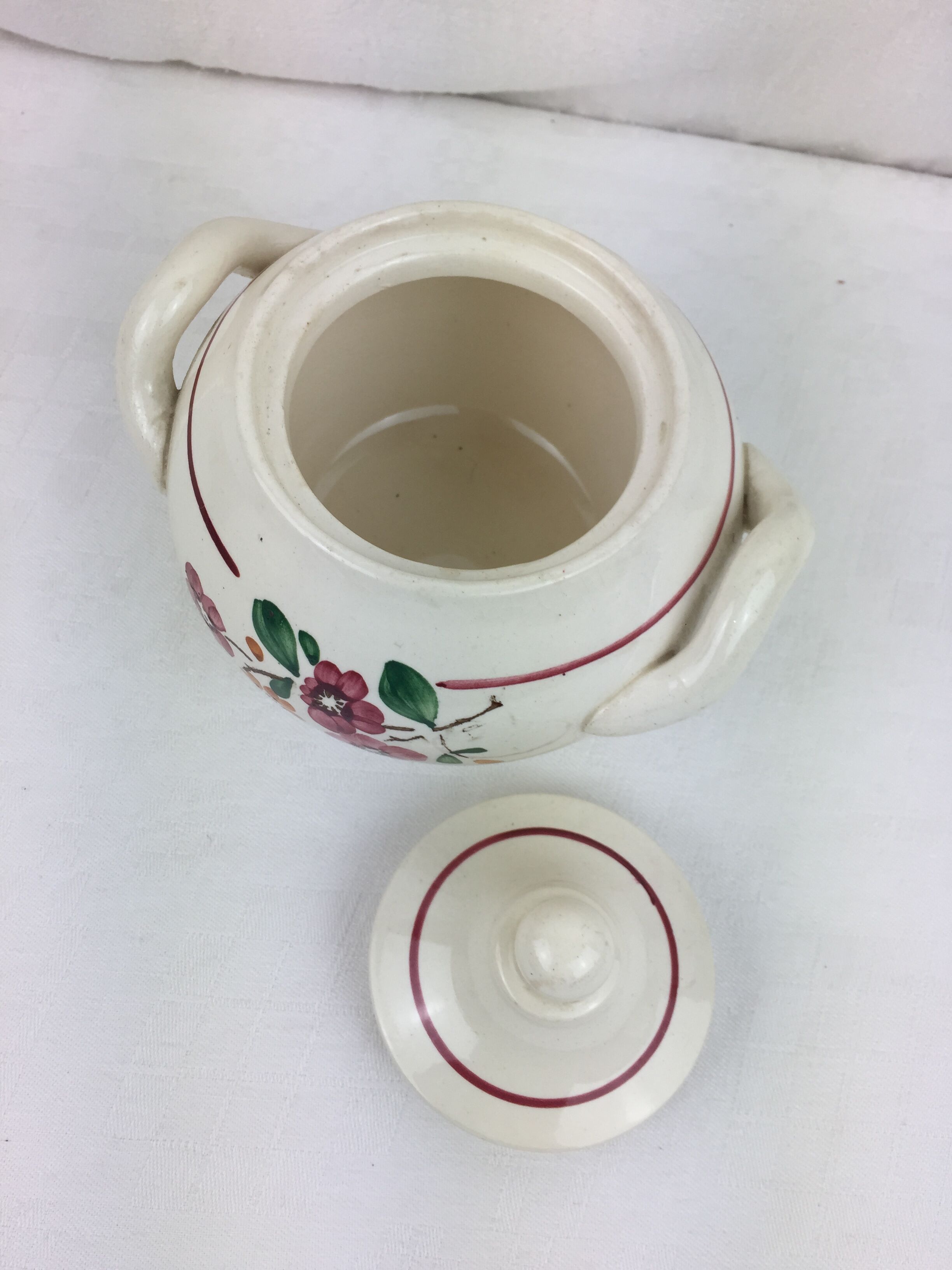 Old sugar bowl with floral decoration Made in France Sarreguemines