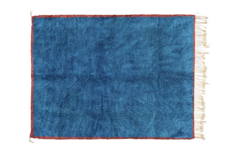 Moroccan blue rug with orange, black, gray, brown square 250cmx150cm