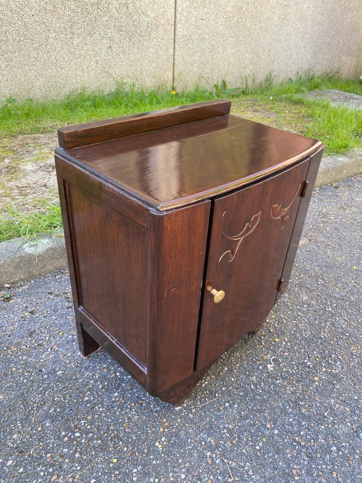 Art Deco bedside table in glossy dark oak