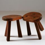 Pair of tripod brutalist stools, France 1950s