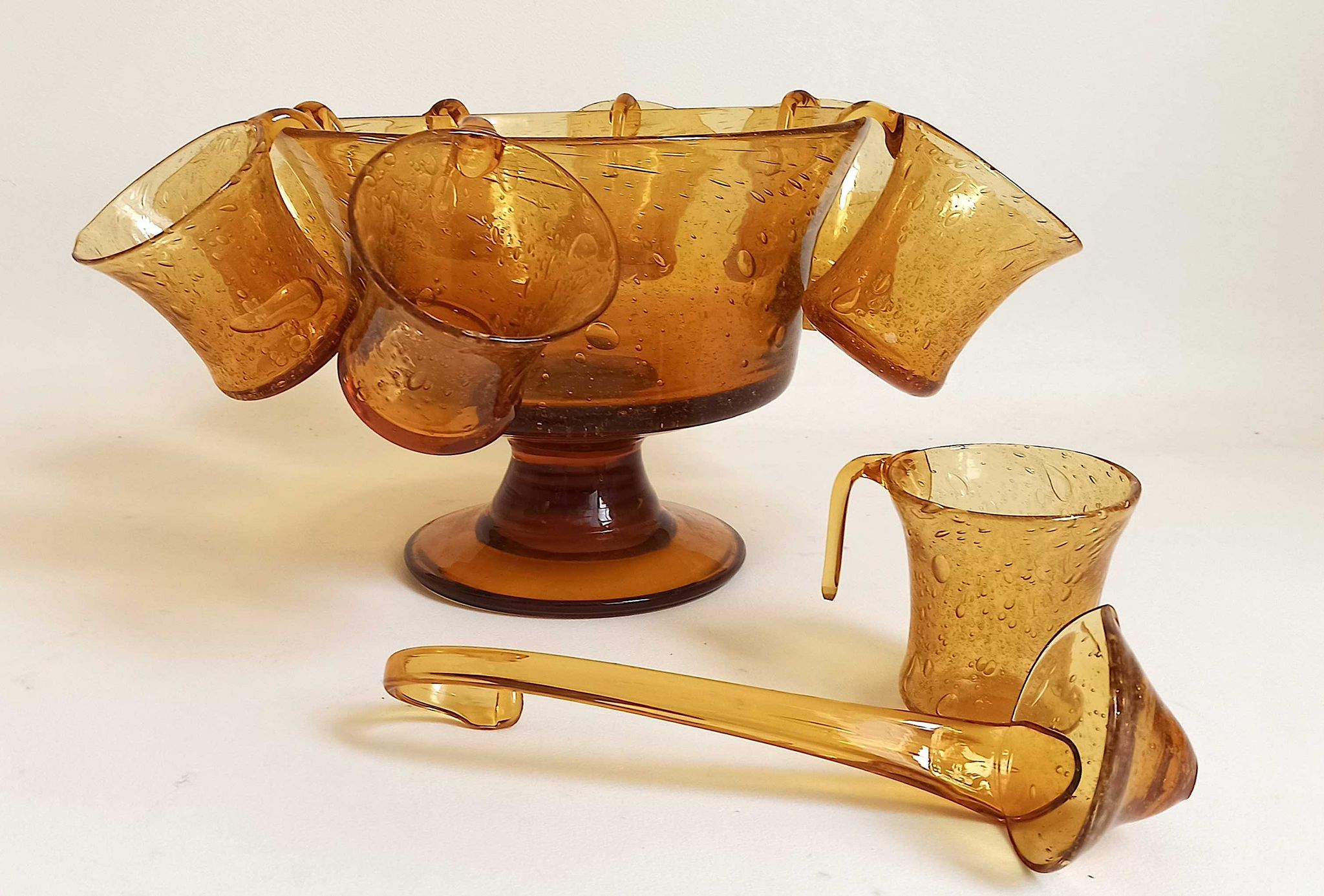 Service for punch or sangria 70s glassware Biot 8 cups