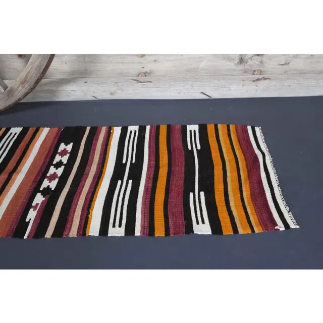 Vintage Turkish Oushak Handmade Wool Cotton White Kilim Runner Rug 60x295