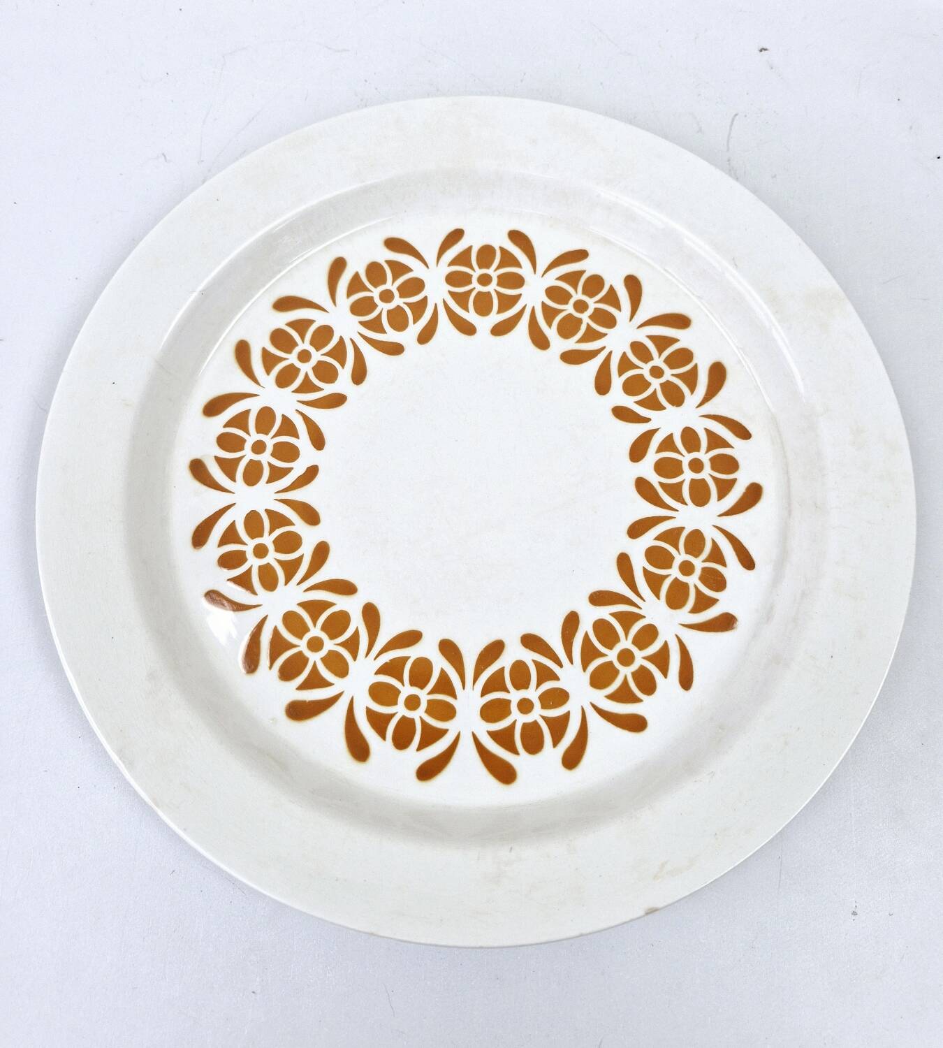 Old Hollow Dish Art Deco Sarreguemines Earthenware Decor Orange Flowers D 28cm