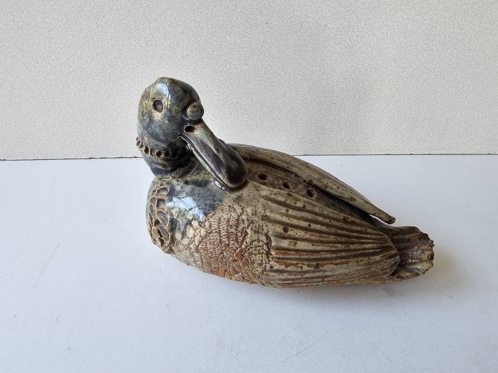 Zoomorphic ceramic sculpture - Duck / Vase of flowers Signed