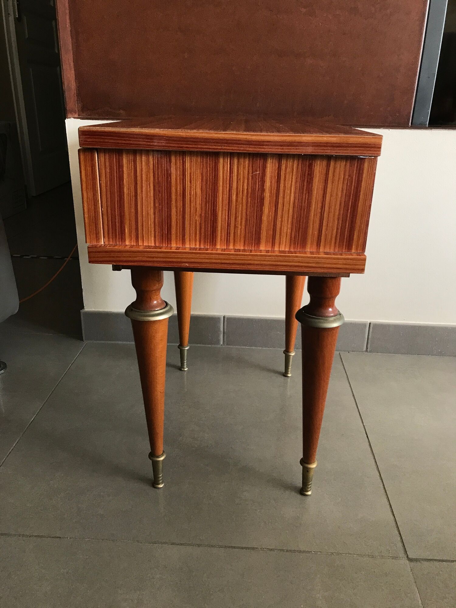 Chevet table in bois massive drawer decor de marquetry and fleur - vintage 60/70 years