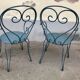 1 Table and 2 wrought iron garden chairs 1950 vintage