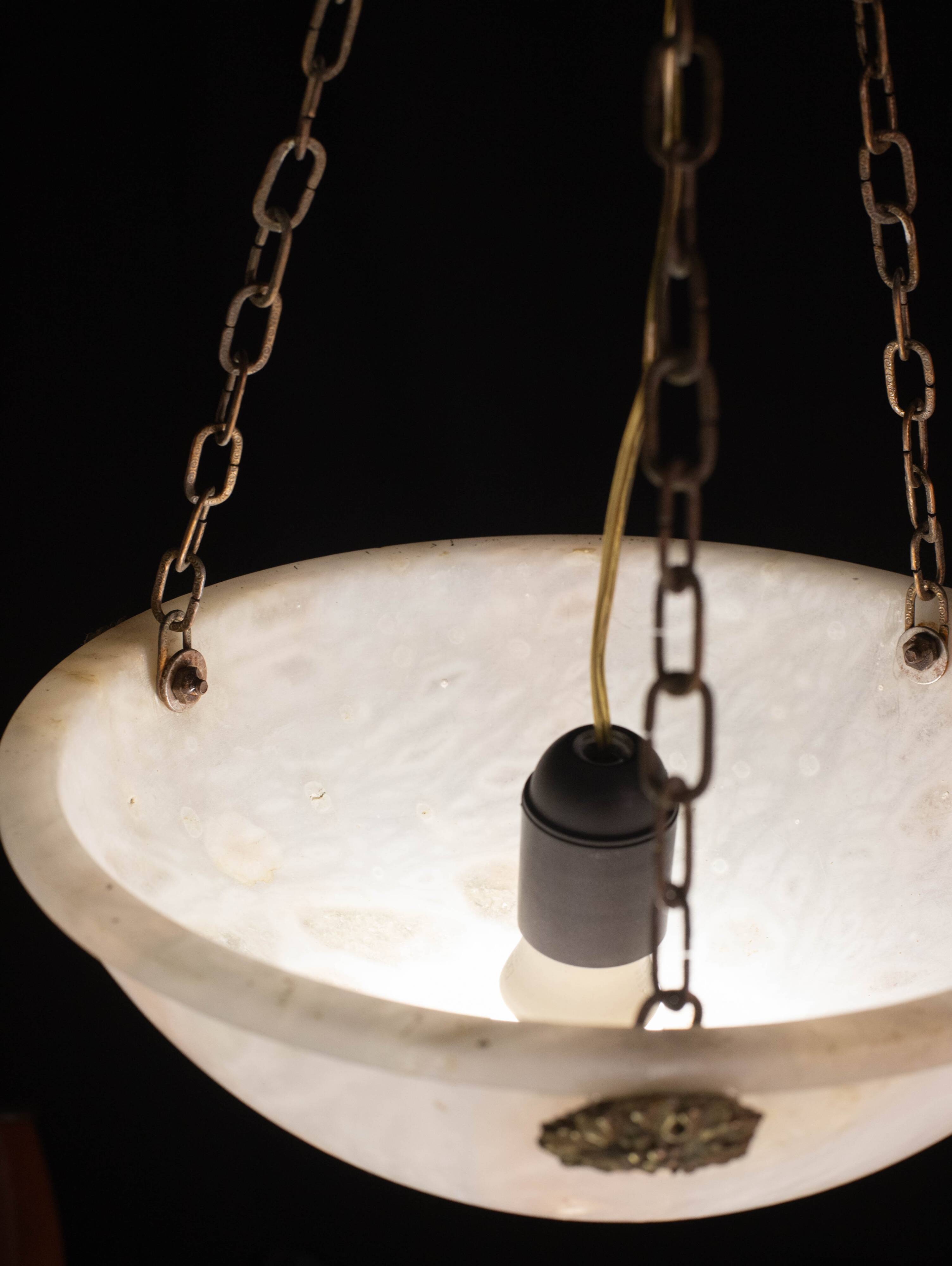 Liberty white alabaster chandelier, 1940s