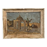 Oil on panel early 20th century oriental landscape Bedouins