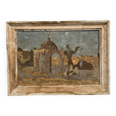 Oil on panel early 20th century oriental landscape Bedouins