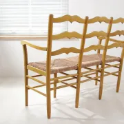 Beech three-seater bench with rush seat – 1960s