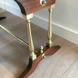 Neoclassical coffee table in wood, brass and leather