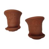 Pair of decorated terracotta wall flower pots