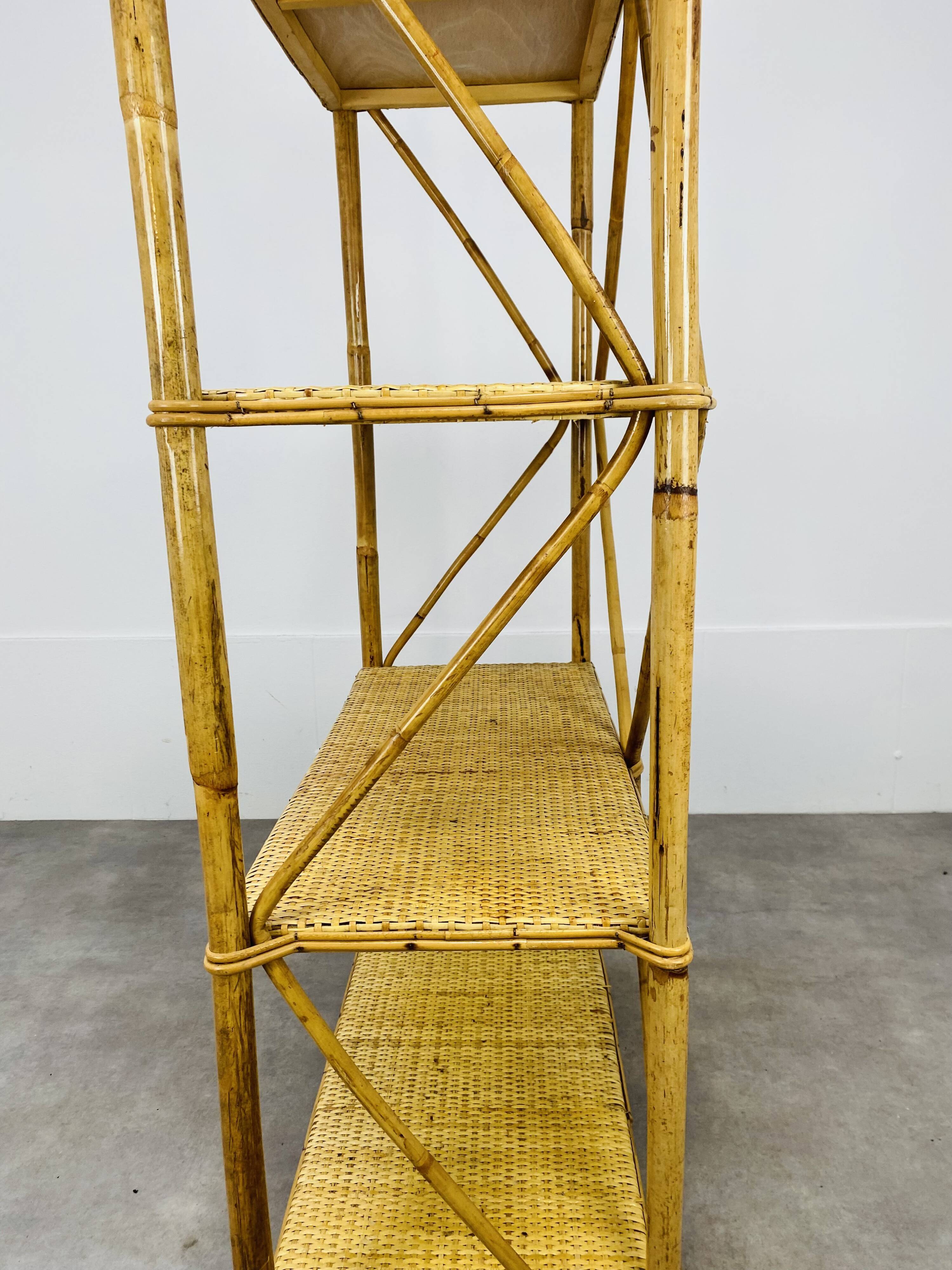 Vintage rattan bookshelf 60s