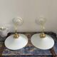 Set of two electrified white opaline wall lamps to nine