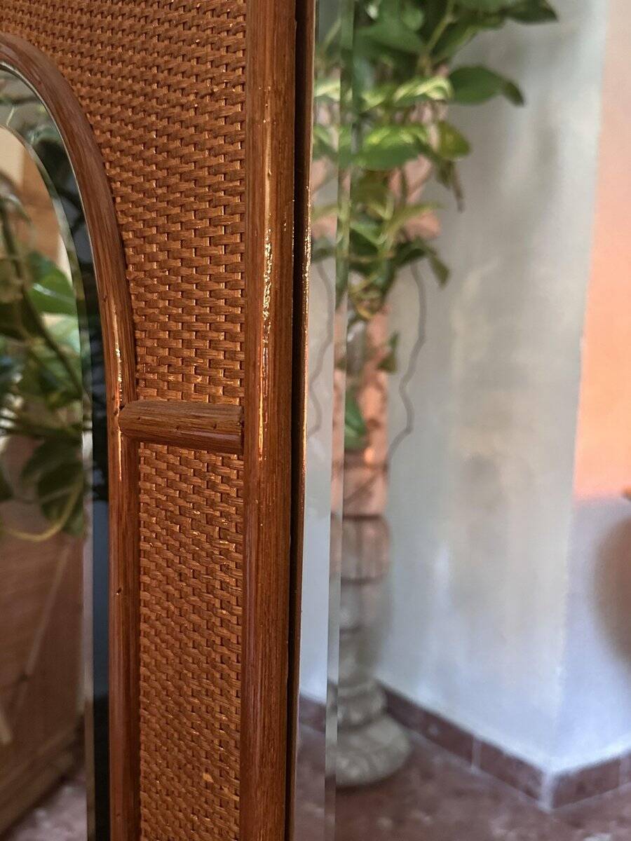 Italian coastal mirror in bamboo and rattan in the style of Vivai del Sud, 1970s.