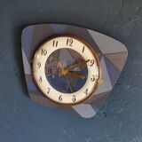 Vintage formica clock silent trapeze wall pendulum "Grey blue"