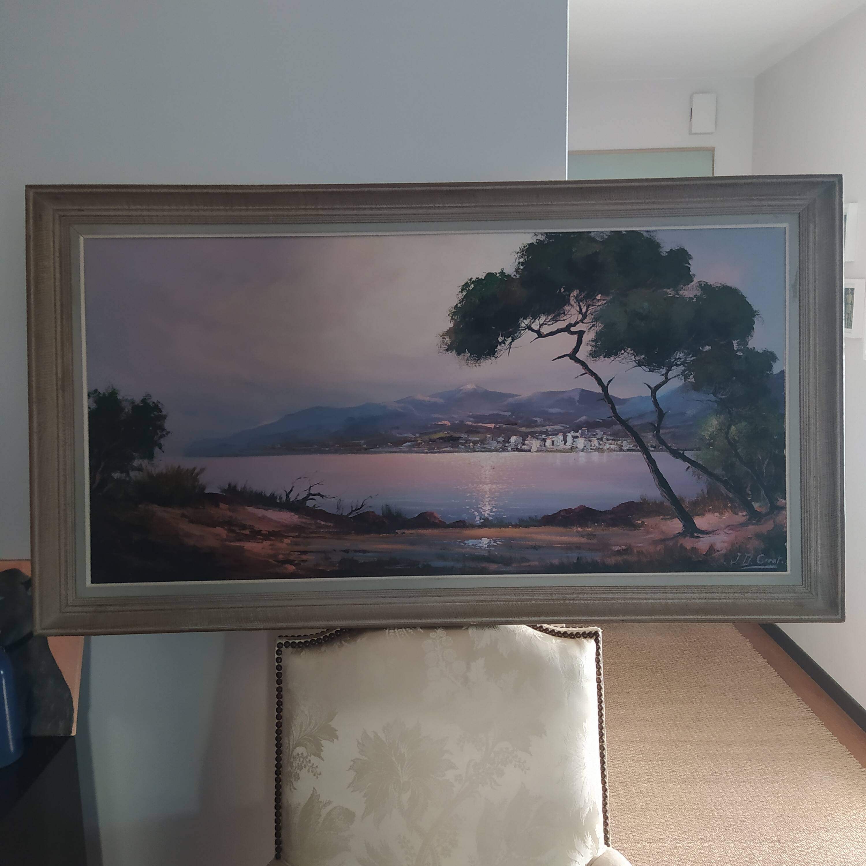 Oil on canvas sunset in the Mediterranean JD Garat 20th century