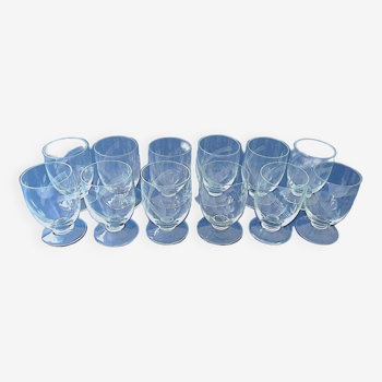 Set of twelve glass vodka glasses engraved with stylized ears of corn