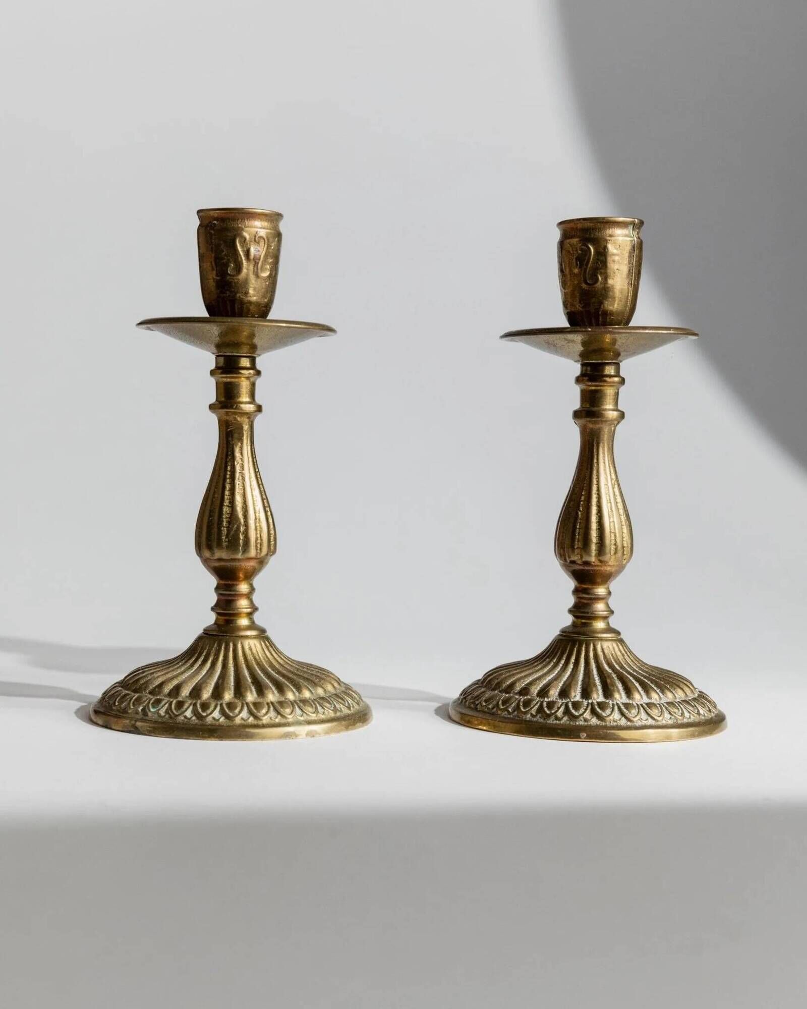 Vintage 1930s Solid Brass Candleholders Set of 2, Warm Golden-Brass, Italian Classic Table Decor