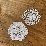 Set of 2 small placemats, crochet coasters, beige - vintage, old