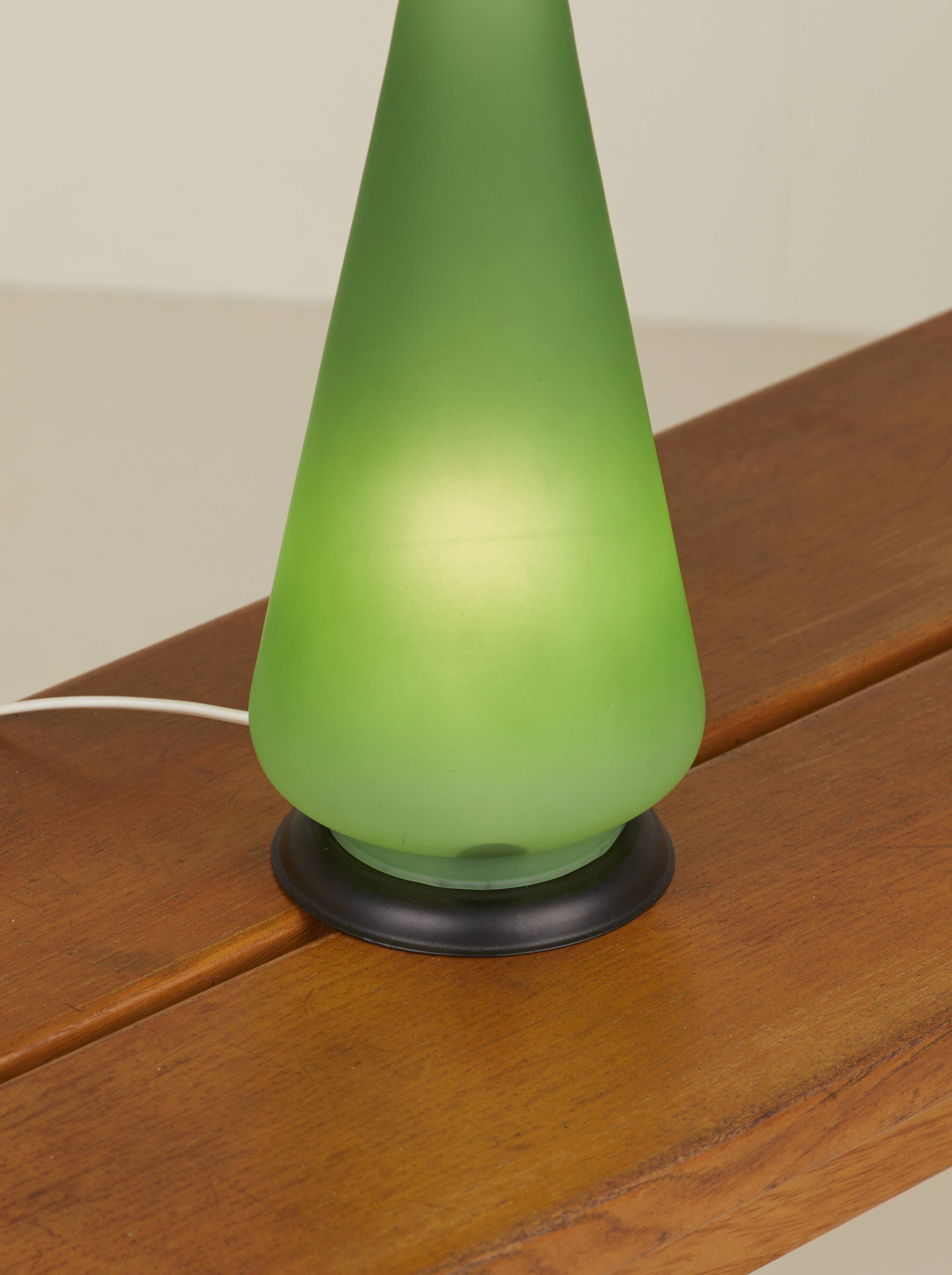 Green frosted glass "cone" lamp, France c. 1990