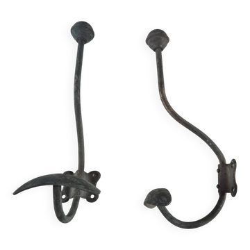 set of 2 vintage metal coat hooks