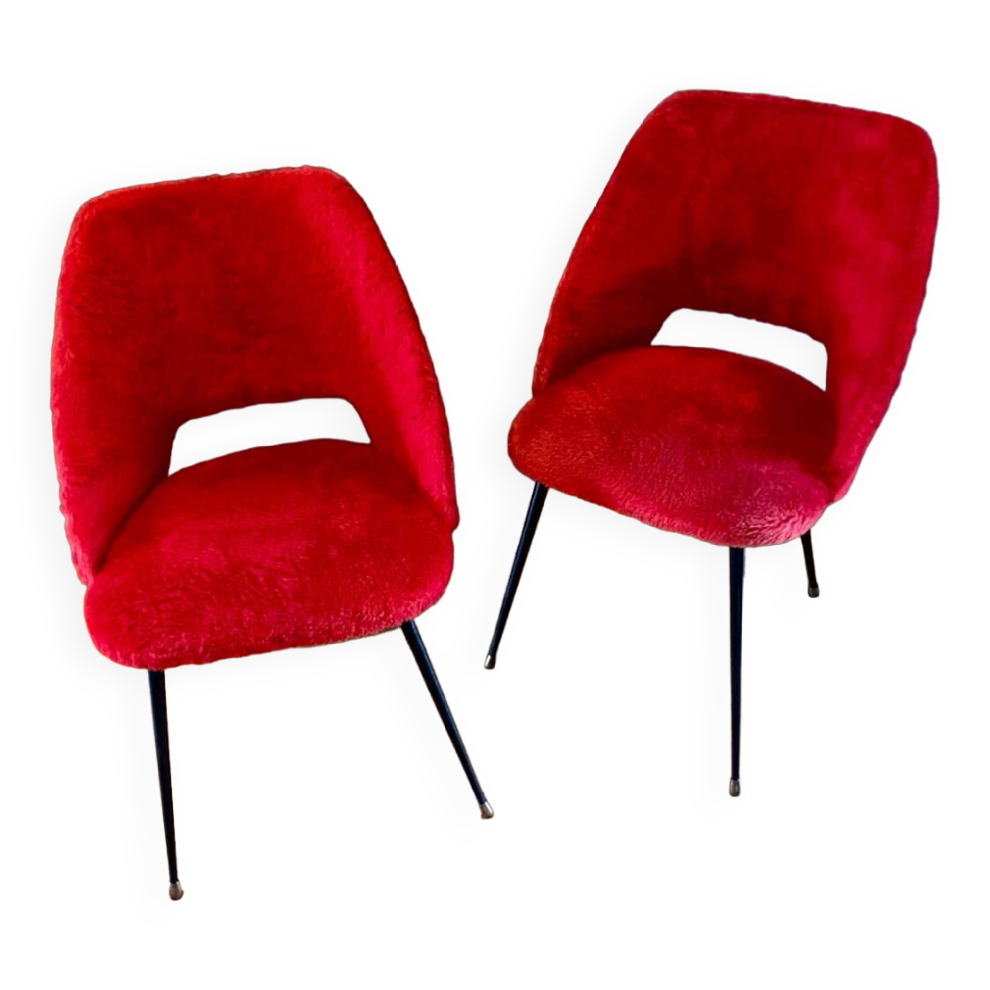 Pair of Pelfran moumoute barrel chairs, vintage from the 60s-70s, compass base.