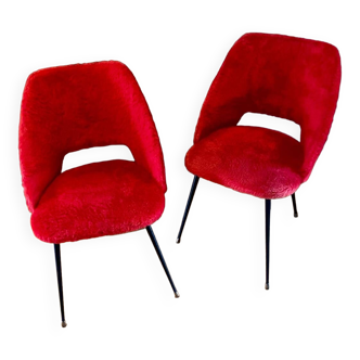 Pair of Pelfran moumoute barrel chairs, vintage from the 60s-70s, compass base.