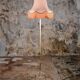 French brass floor lamp with fringes, mid-20th century
