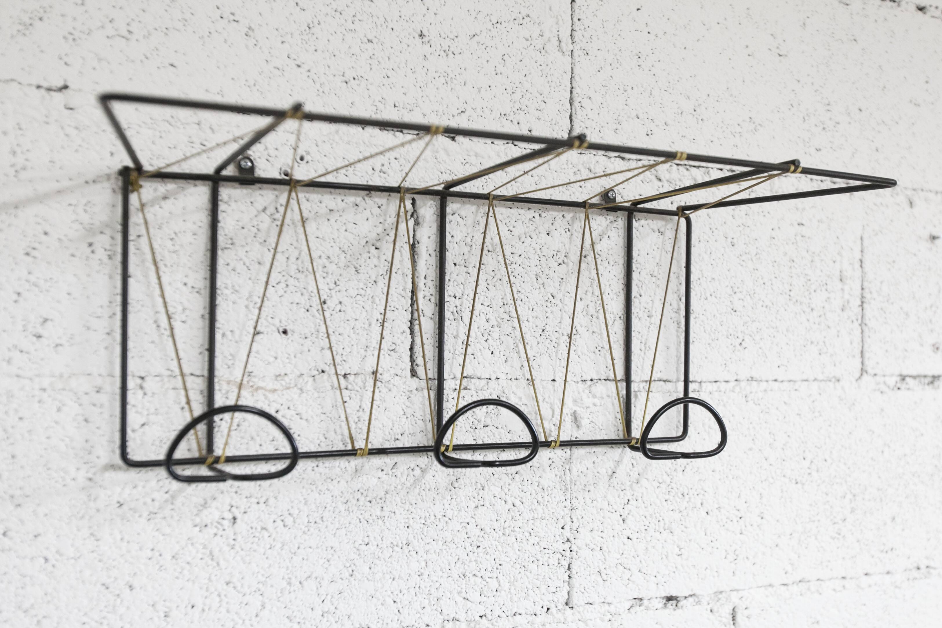 Black steel coat rack and scoubidou wire 1960