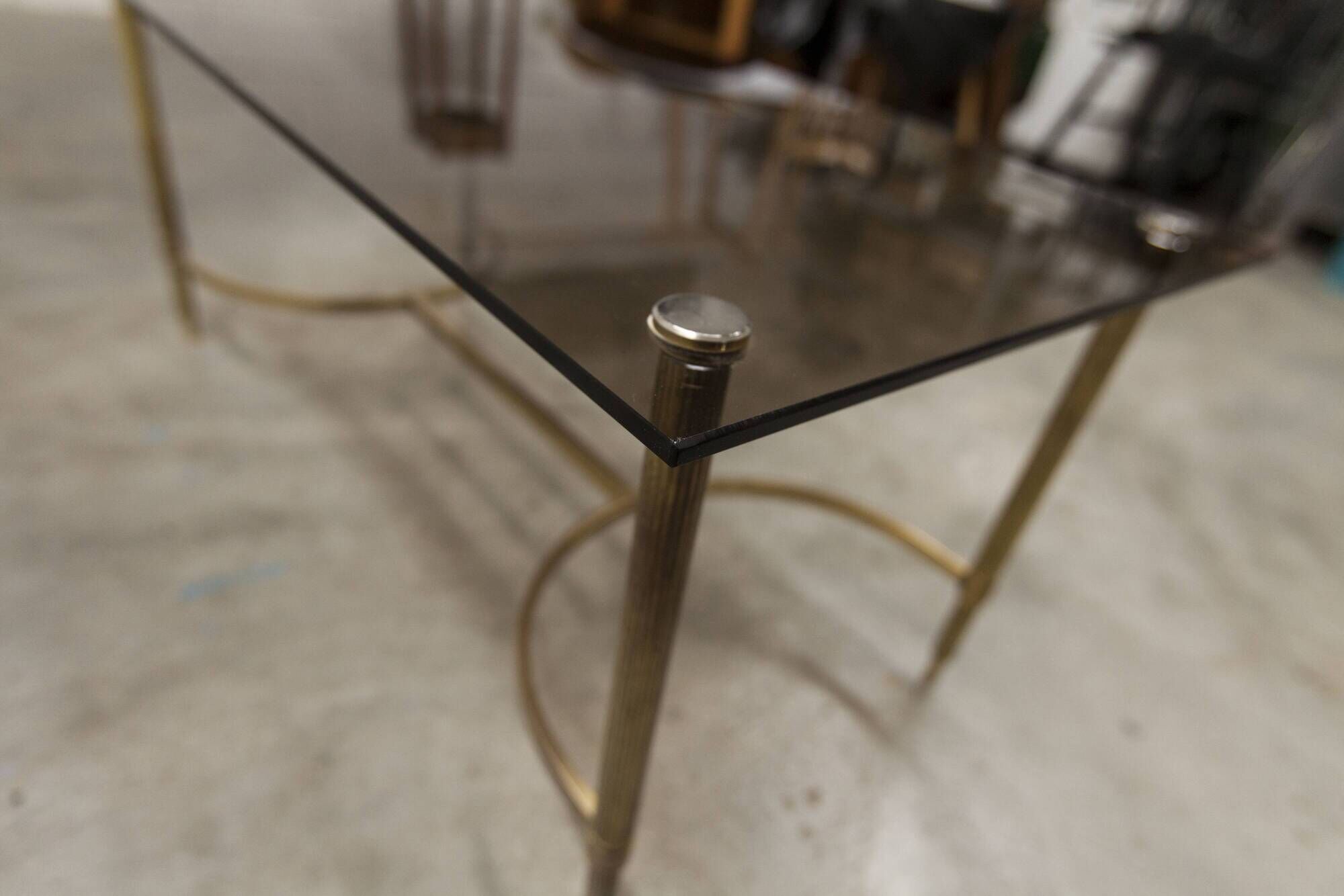 Gold brass coffee table with smoked glass 1970