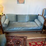 Vintage Louis XVI style blue velvet sofa