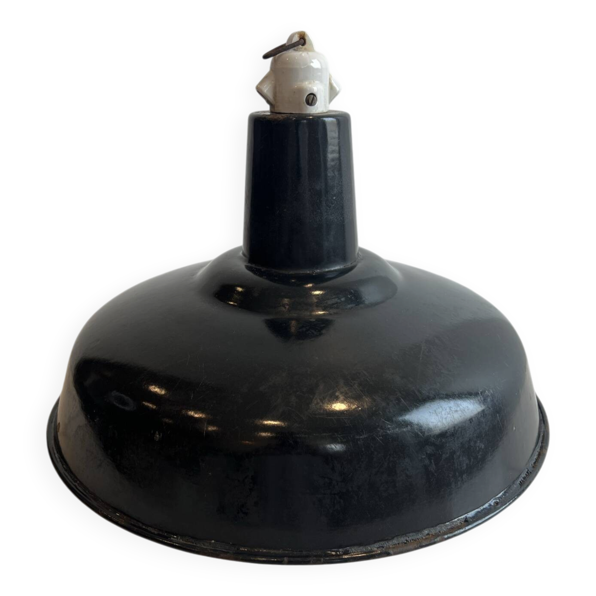 Industrial suspension in black enamelled sheet metal - workshop lampshade