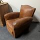 Pair of moustache club armchairs in leather, France, 1930s — to be restored.