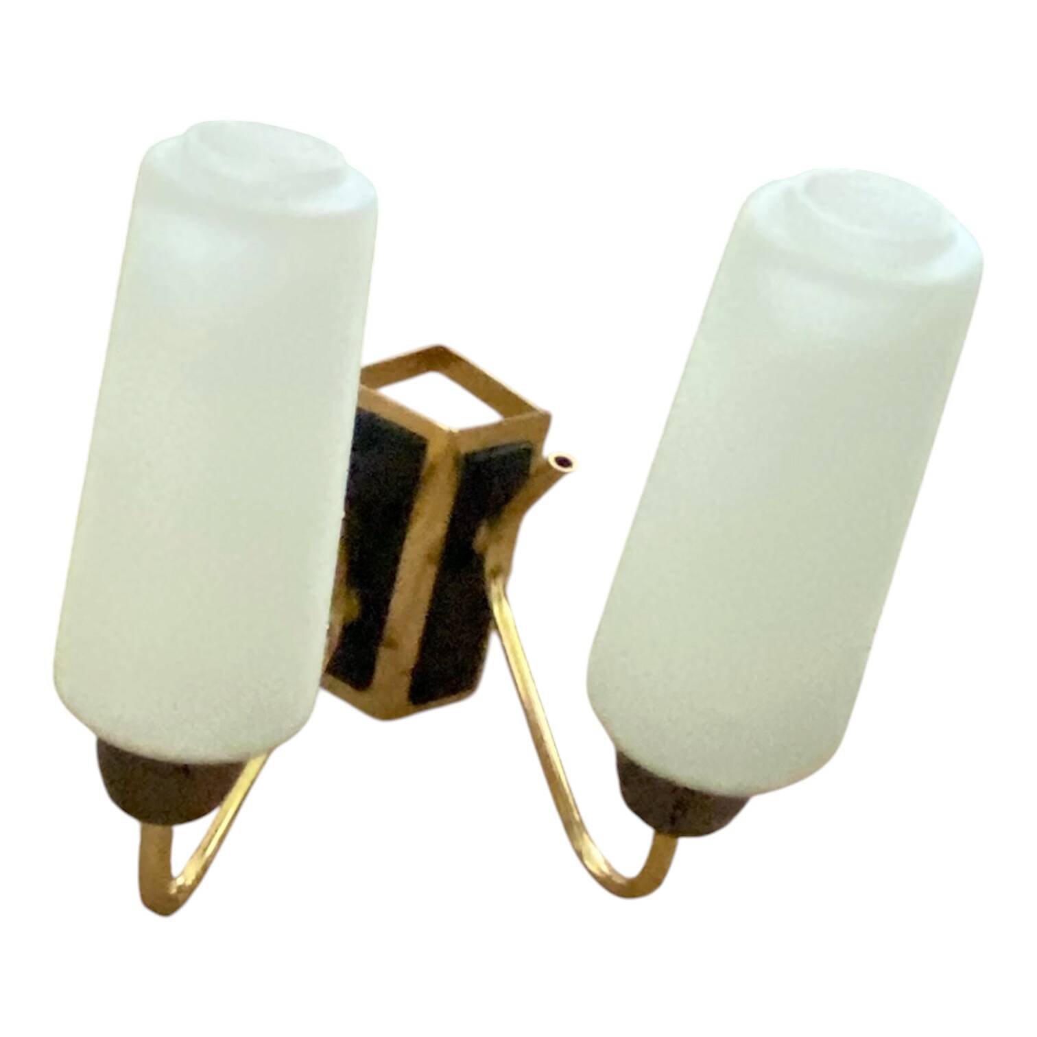 Double corner wall light 1950s 1960s in gilded metal with glass tulips.