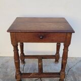 Antique 1900s Solid Oak Rustic Farmhouse Console Side Table