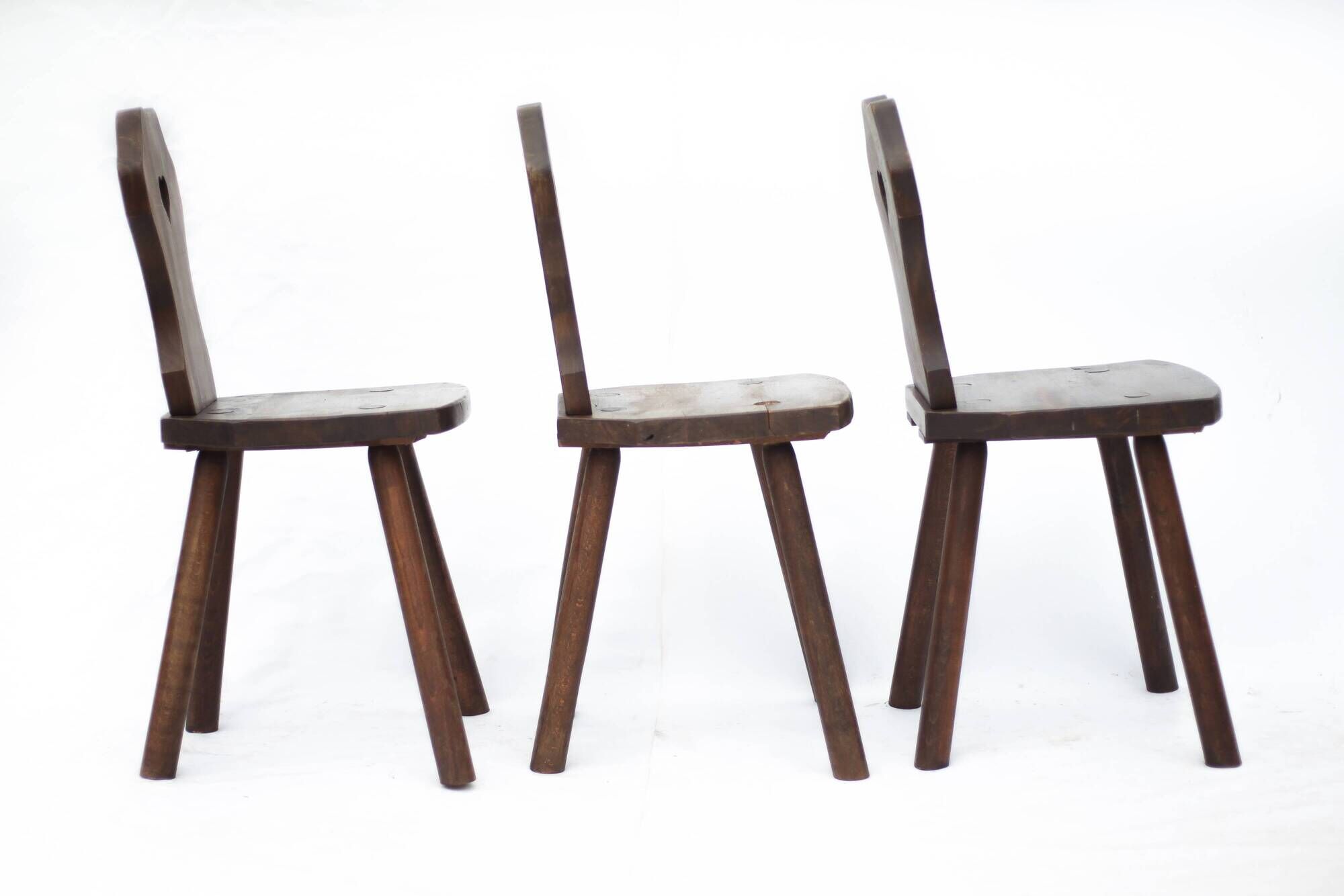 Set of 3 vintage brutalist mountain chairs, wooden chair, chalet