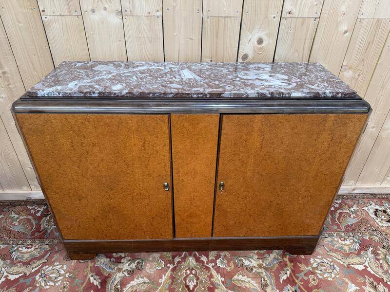 Buffet de style Art Déco en loupe d'amboine et marbre