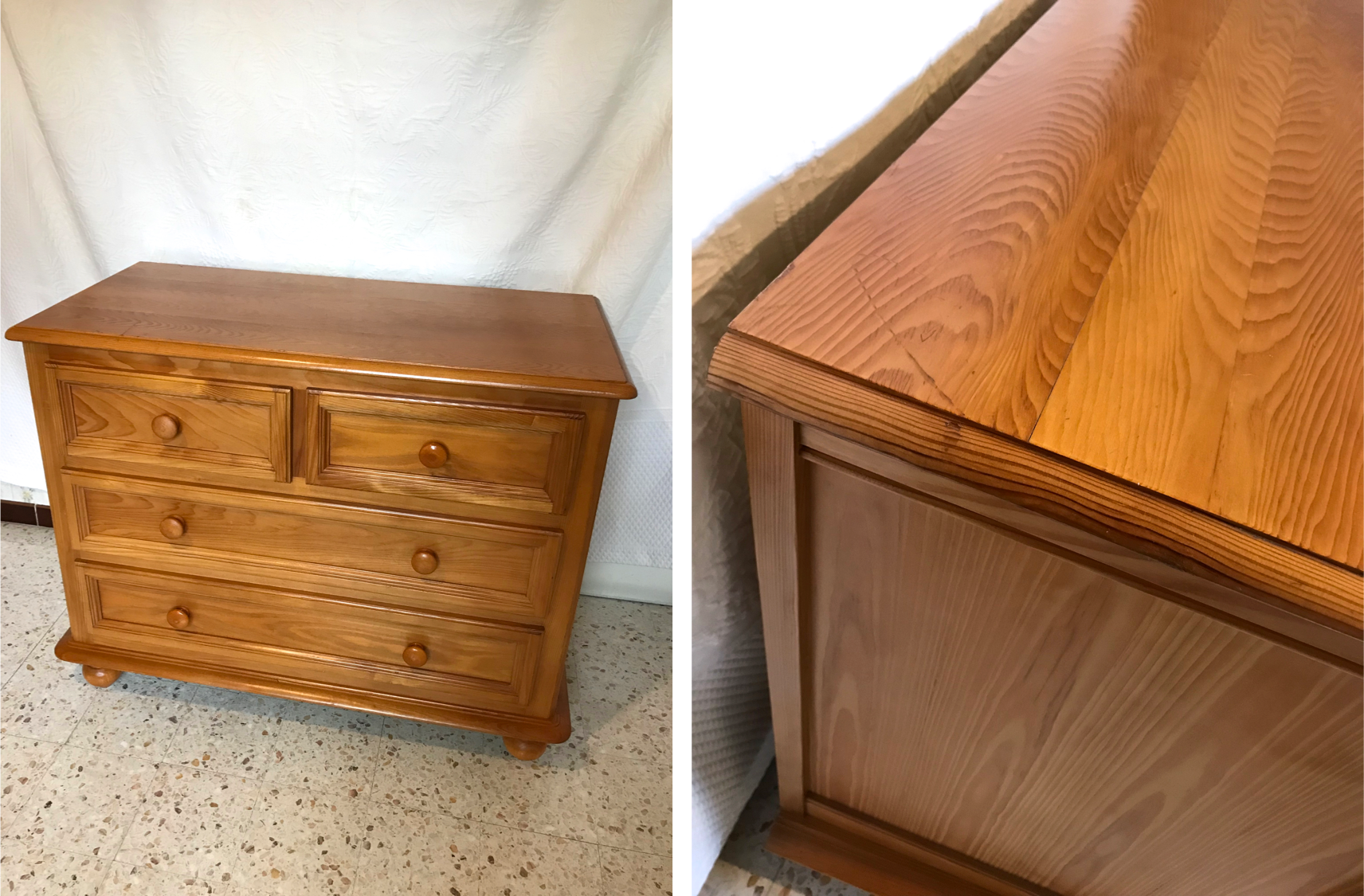 Vintage wooden chest of drawers 3 drawers round buttons country style