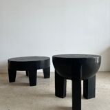 Monoxyl sofa end in black mango tree tripod half-sphere tray h:45 d:44