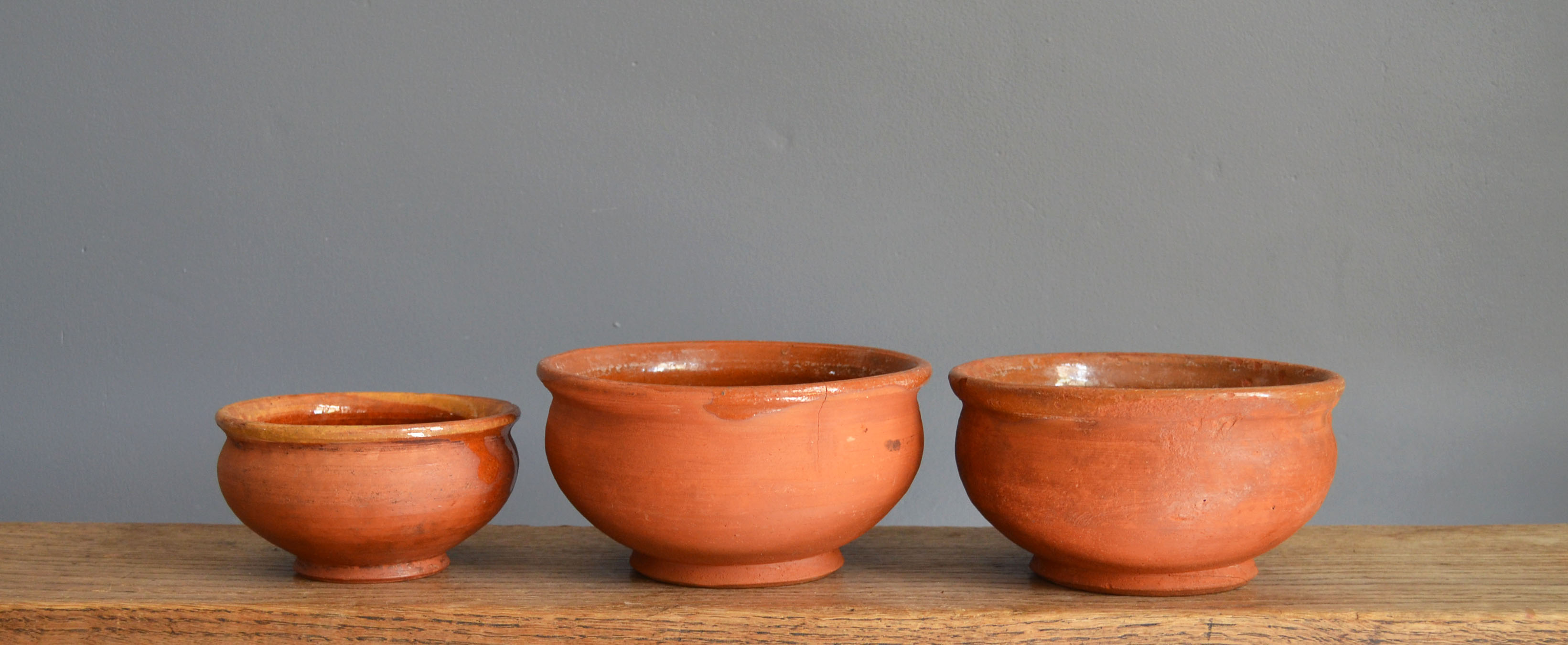 3 old terracotta bowls