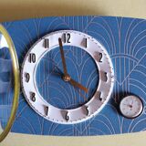 Vintage thermometer clock rectangular silent wall pendulum "Golden blue"