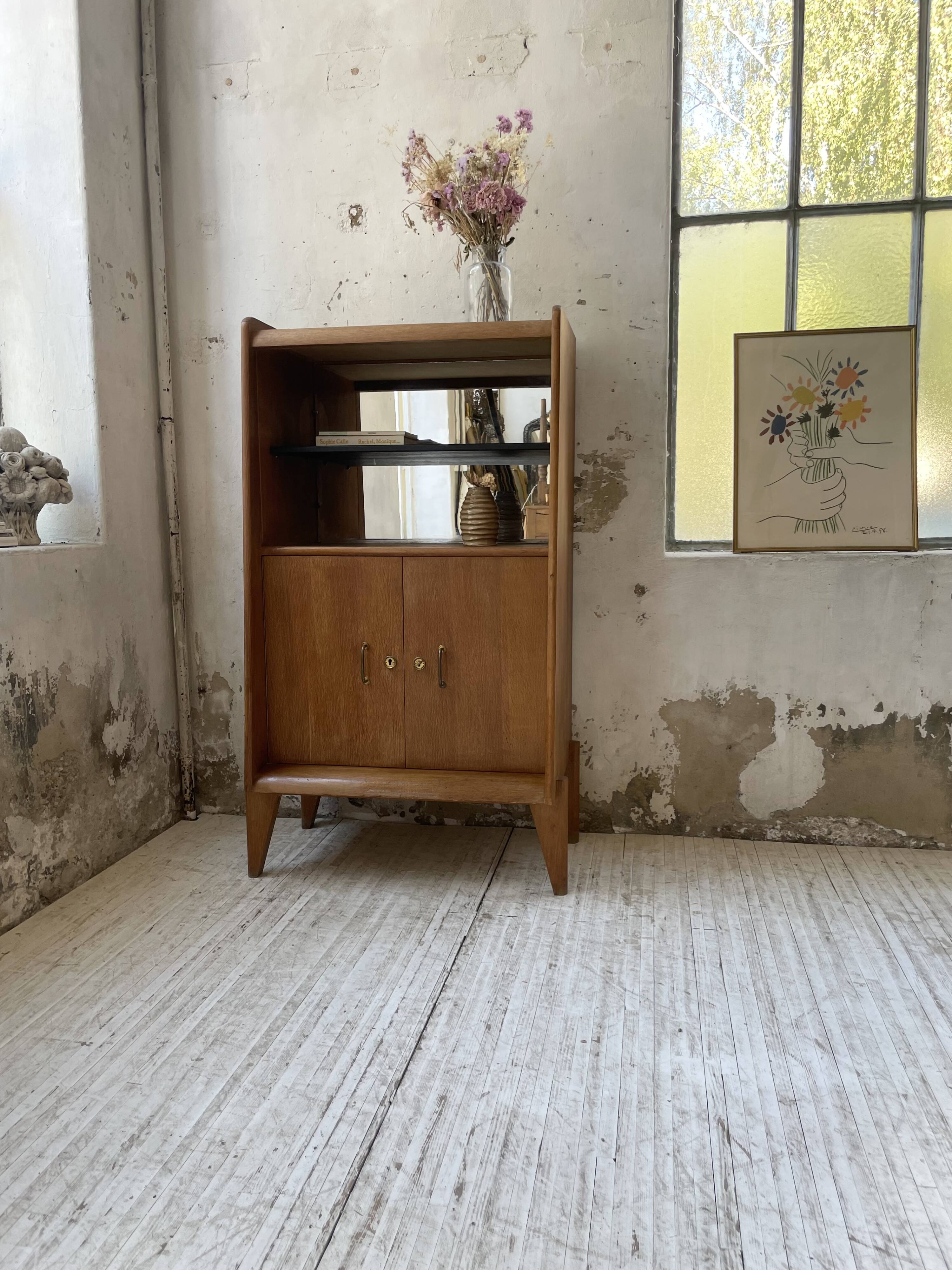 Meuble de rangement secrétaire chêne années 60